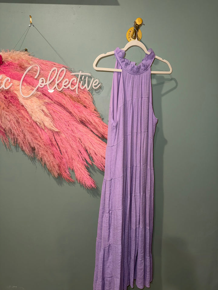 Ruffled High Neck Halter Maxi