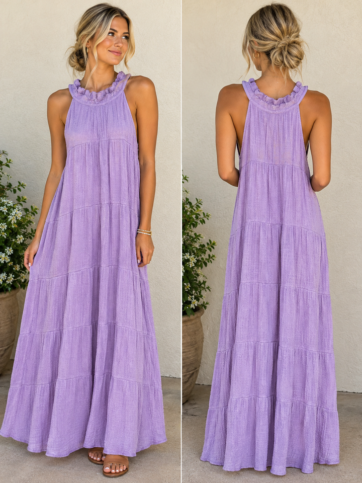 Ruffled High Neck Halter Maxi