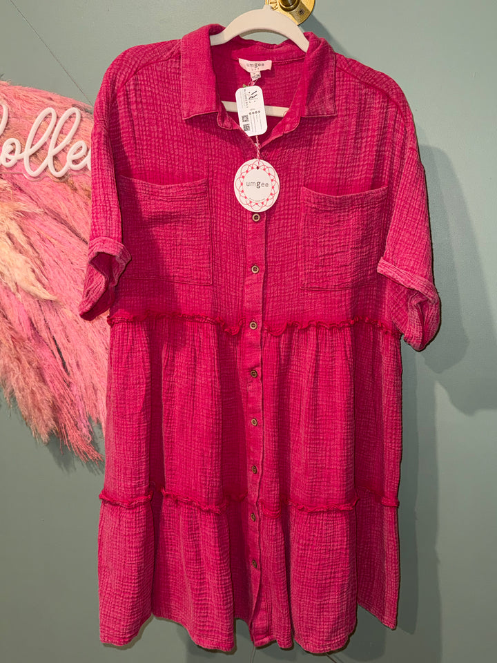 Oversized Pink Button Up Dress