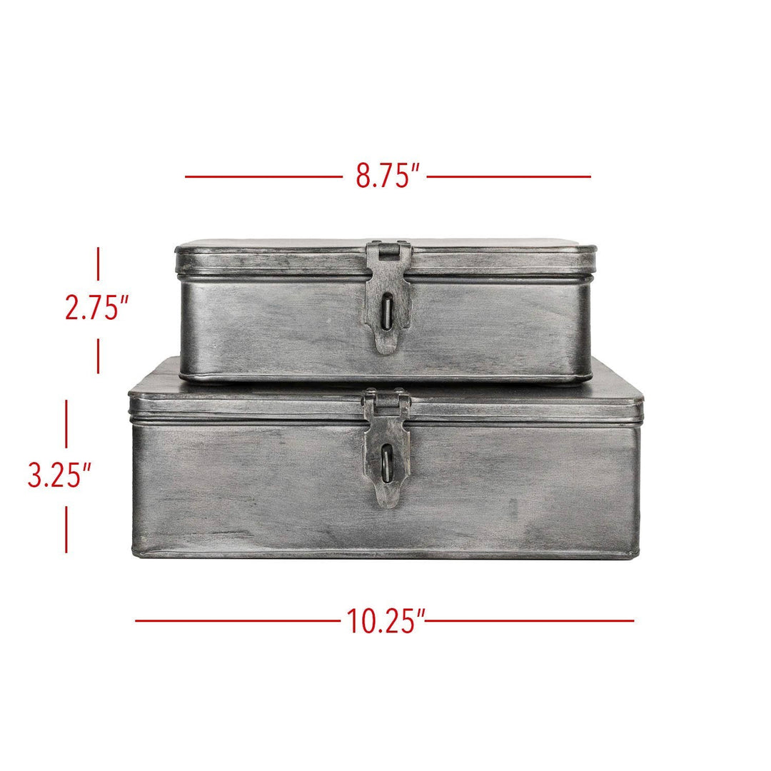 Chic Collective Pearl antique silver metal storage boxes set of 2. Hinged lids with latches.