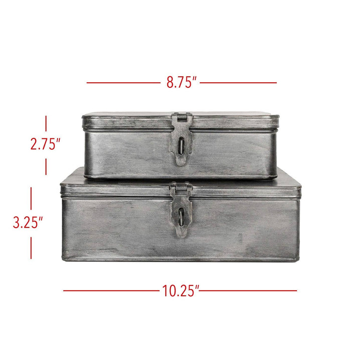 Chic Collective Pearl antique silver metal storage boxes set of 2. Hinged lids with latches.