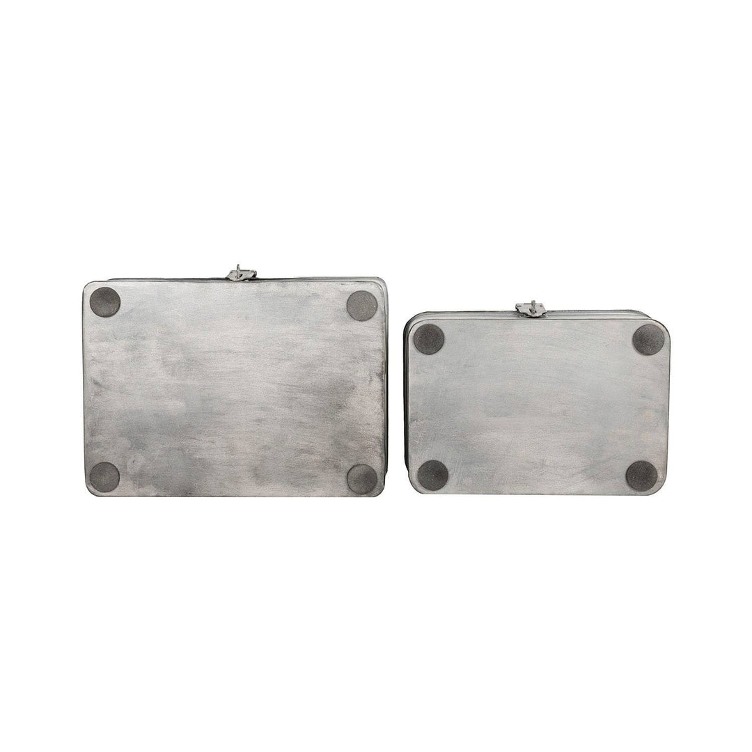 Chic Collective Pearl antique silver metal storage boxes set of 2 with latches and hinges. Traditional coastal decor.