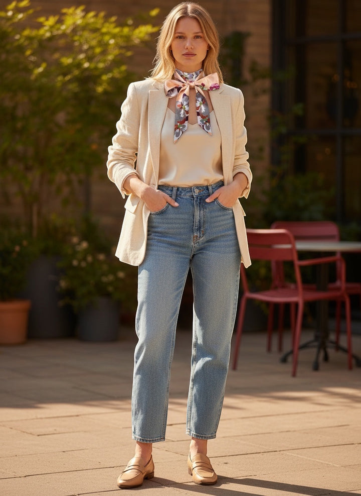 Chic Collective Blush Bloom Ribbon Tie with floral watercolor print in blush, plum, ivory, and coral on satin.