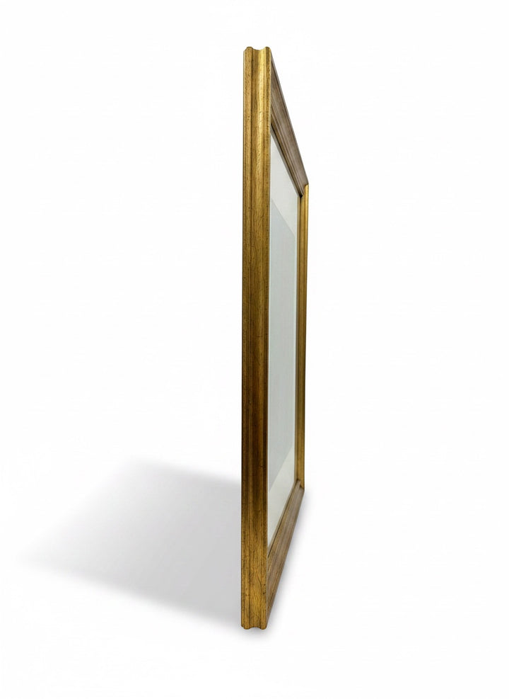 Chic Collective Cathedral Lines framed art print with gold frame, featuring vertical forms in sapphire, crimson, emerald, and teal.