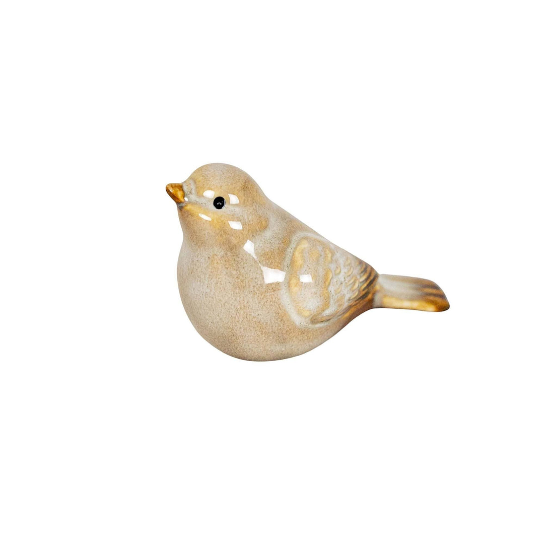 Chic Collective Nalin Set 4 ceramic bird accent with cream reactive glaze finish, a decorative piece for farmhouse decor.