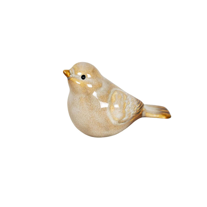Chic Collective Nalin Set 4 ceramic bird accent with cream reactive glaze finish, a decorative piece for farmhouse decor.