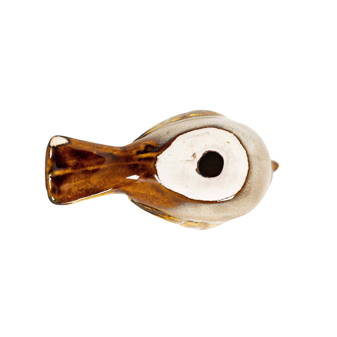 Chic Collective Nalin Set 4 ceramic bird accent with cream reactive glaze finish, featuring brown and white tones.