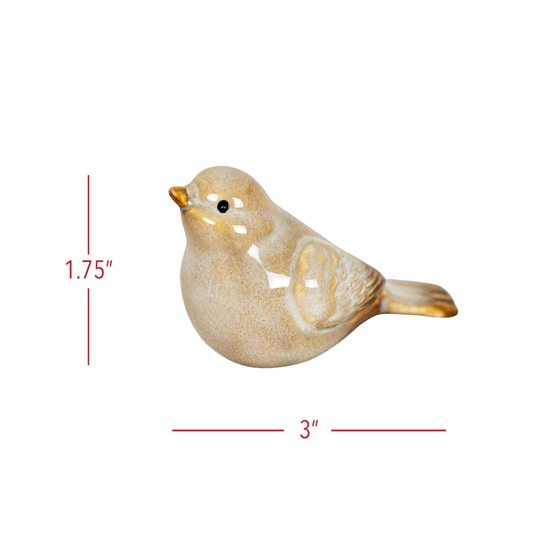 Chic Collective Nalin Set 4 Garden Ceramic Bird Accents, white porcelain birds with cream reactive glaze finish, 3" long, 1.75" high.