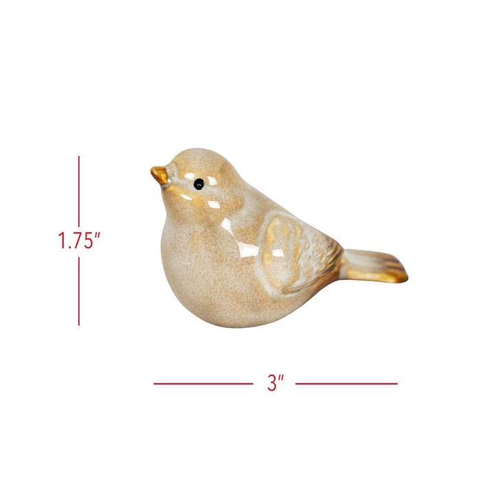 Chic Collective Nalin Set 4 Garden Ceramic Bird Accents, white porcelain birds with cream reactive glaze finish, 3" long, 1.75" high.