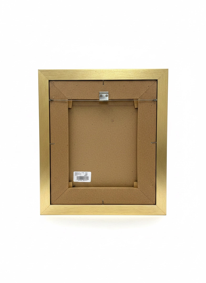 Chic Collective City Lights at Dusk abstract art print with gold frame, featuring caramel, ivory, charcoal, gold, and espresso tones.