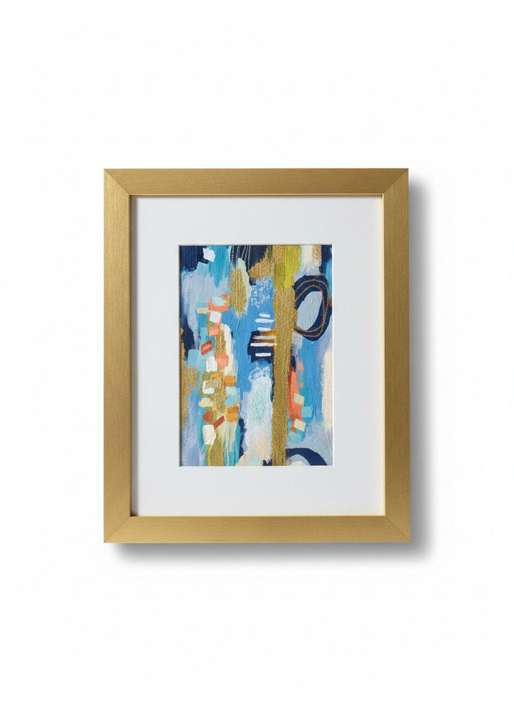 Chic Collective City Lights &amp; Quiet Waters abstract painting with coral, ivory, navy, sage, sky blue, and gold accents.