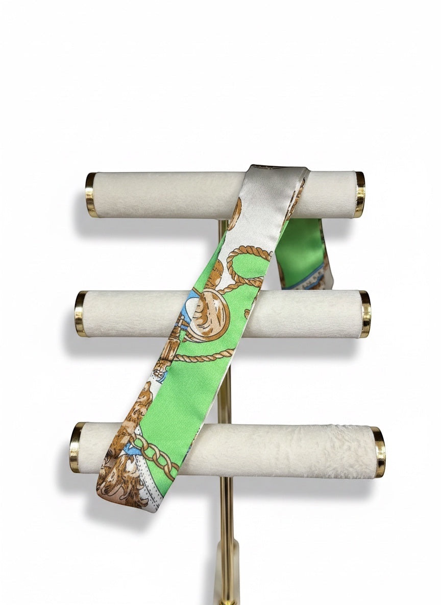 Chic Collective Coastal Carriage Ribbon Tie in green with nautical print. Versatile accessory for handbags, ponytails, necks, or wrists.