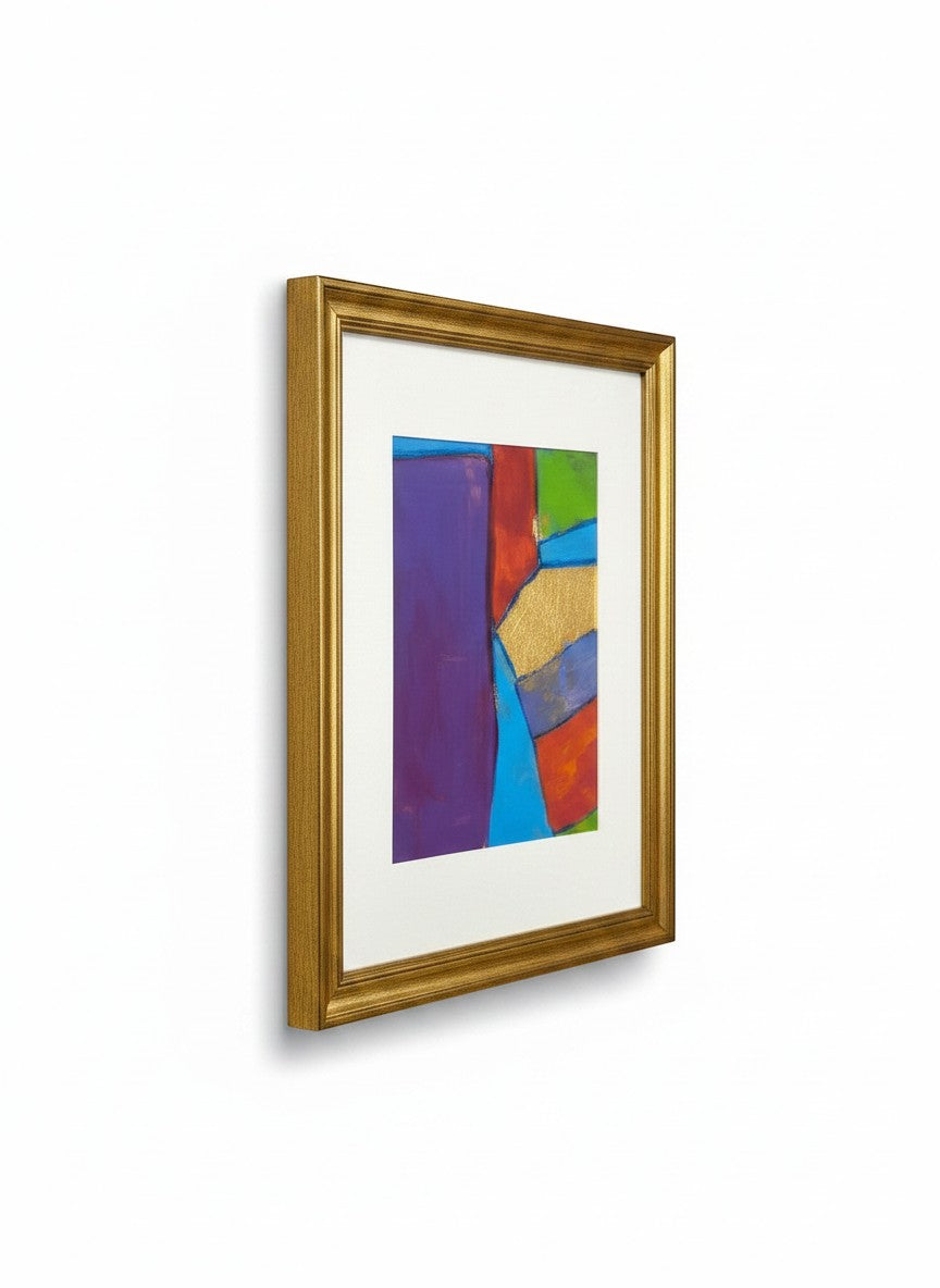 Chic Collective Color Theory in Motion abstract painting with violet, cobalt, gold, emerald, coral, and crimson.