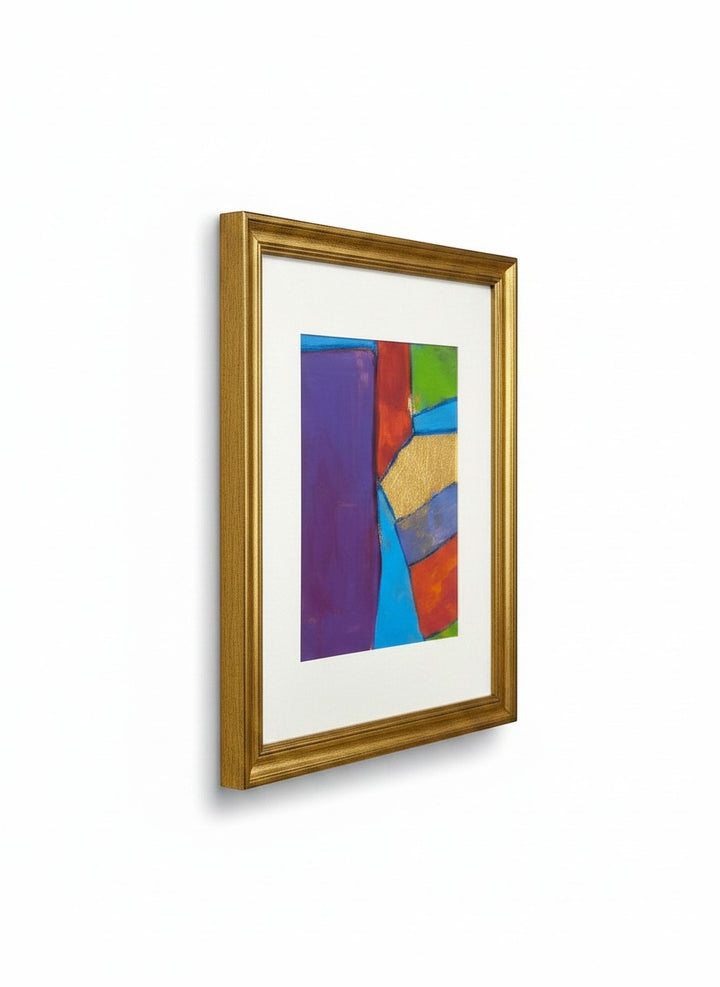Chic Collective Color Theory in Motion abstract painting with violet, cobalt, gold, emerald, coral, and crimson.
