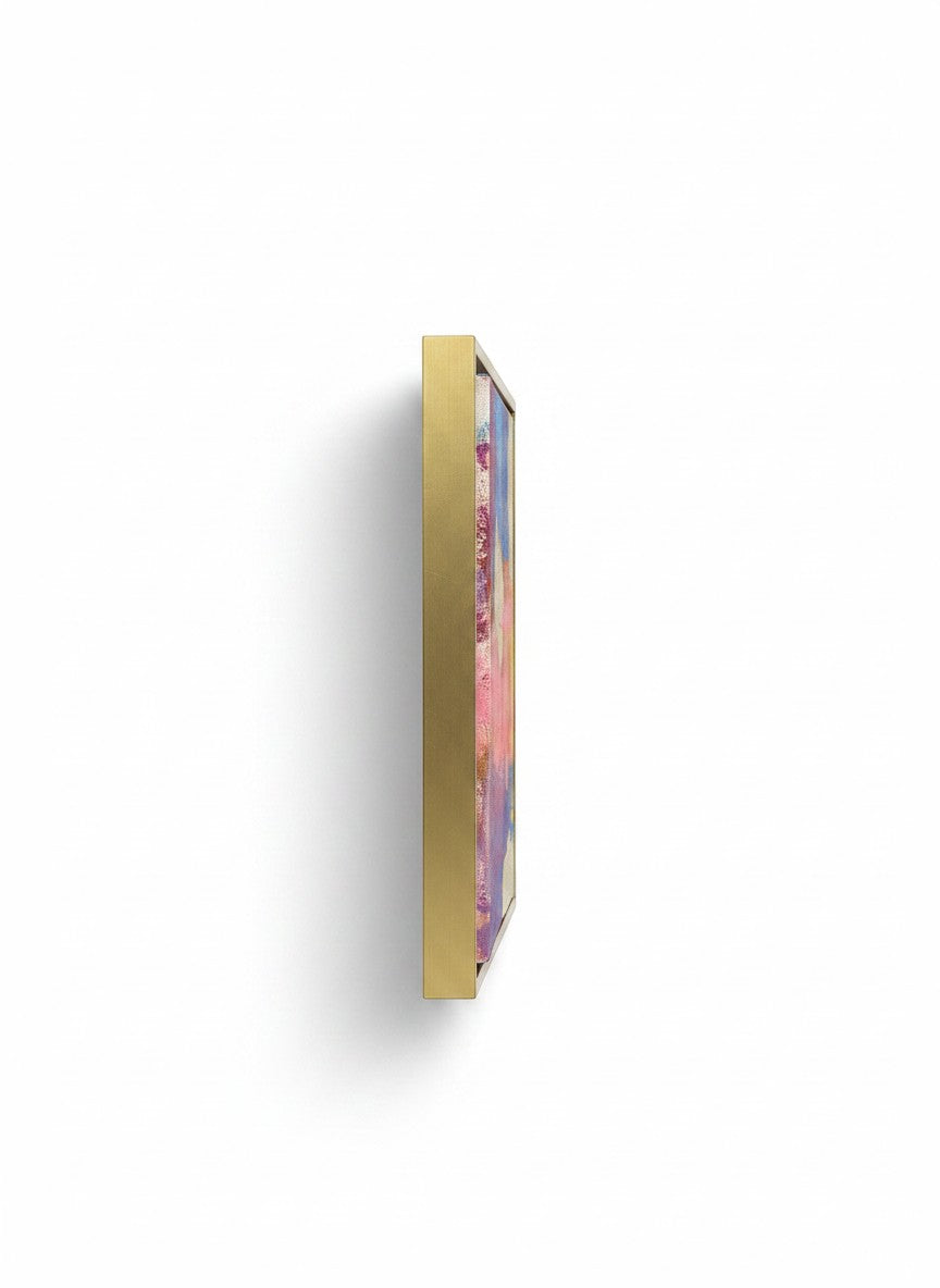 Chic Collective Cotton Candy Skies abstract art painting with pink, lavender, blue, and violet hues, gold frame.