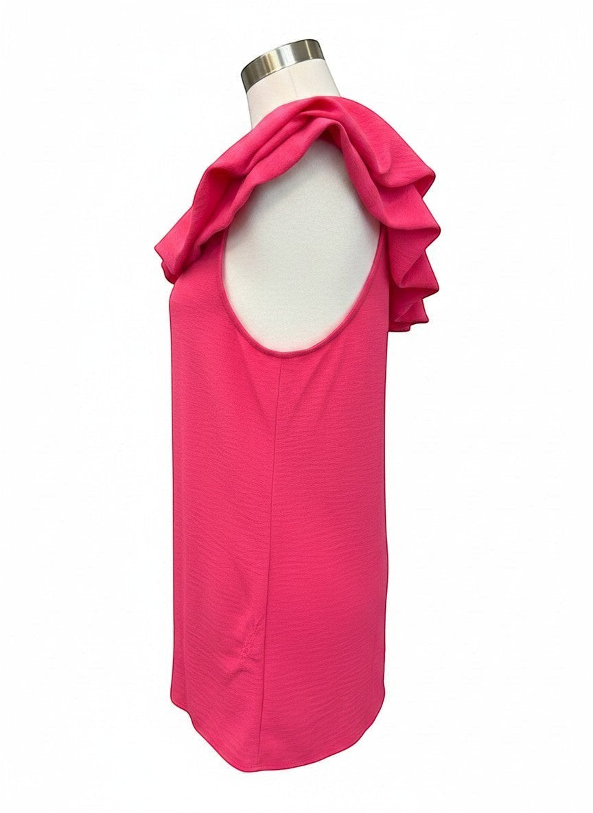 Chic Collective fuchsia solid color tank top with ruffled scrunch sleeves and a textured fabric.