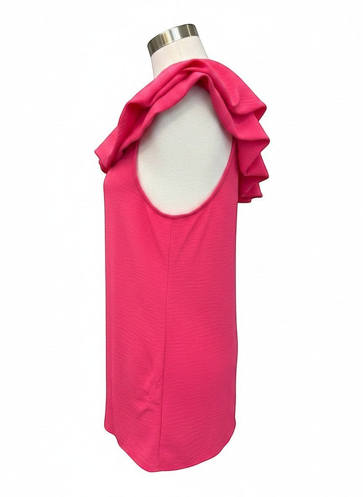 Chic Collective fuchsia solid color tank top with ruffled scrunch sleeves and a textured fabric.