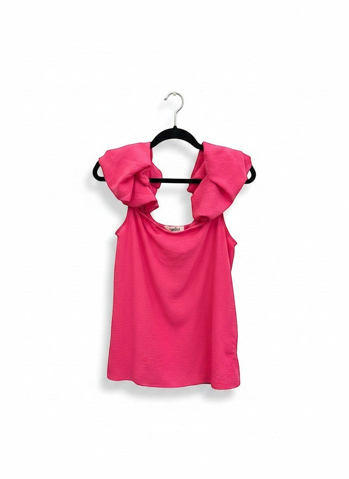 Chic Collective fuchsia solid color tank top with dramatic scrunch sleeve detail.