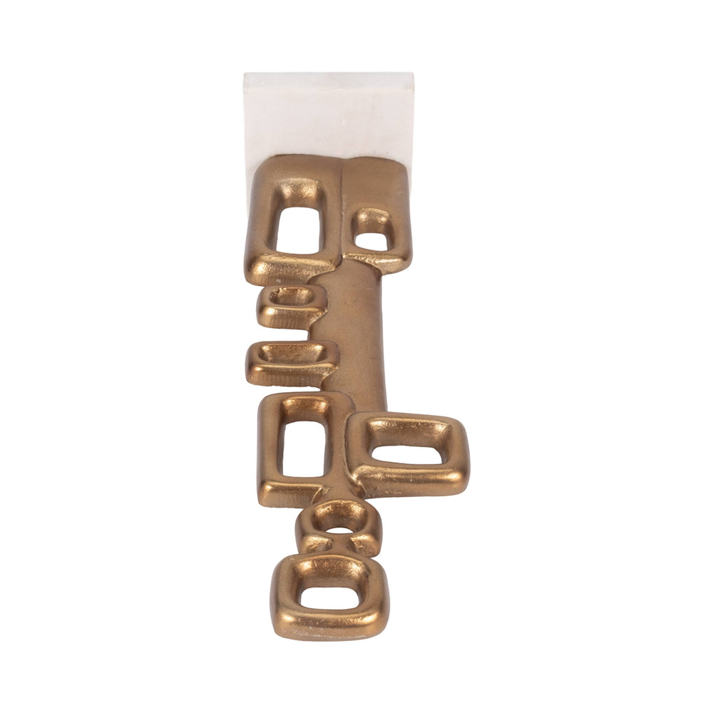 Chic Collective gold abstract metal table sculpture with marble base, featuring an open rectangle design.