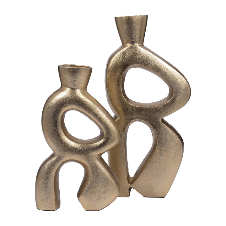 Chic Collective gold abstract ceramic vase, 15 inches tall, with an open, flowing design. Modern decorative accent.