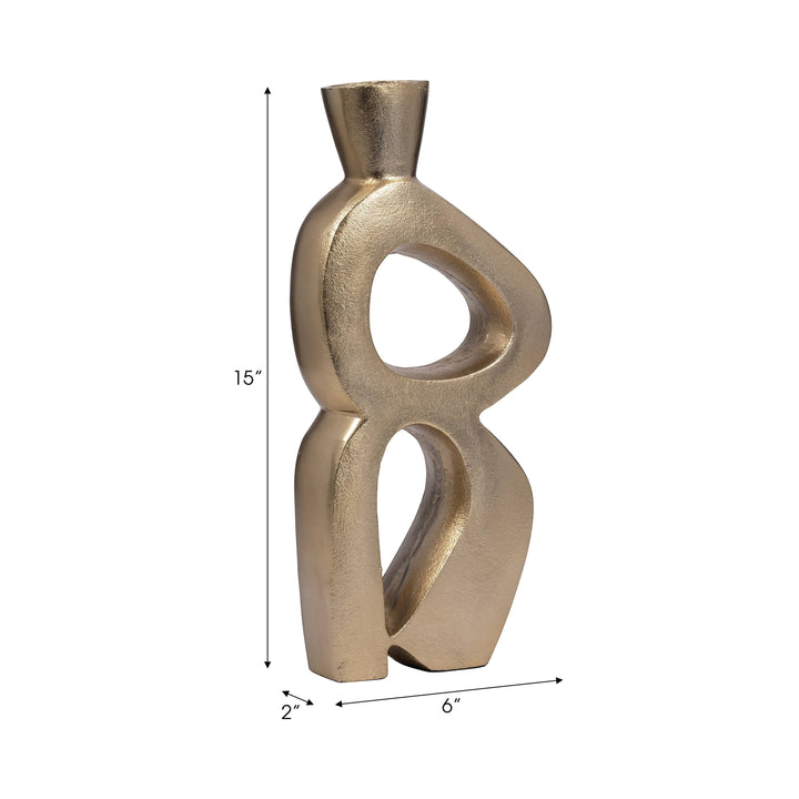 Chic Collective gold abstract art ceramic vase, 15 inches tall, with unique cut-out design.
