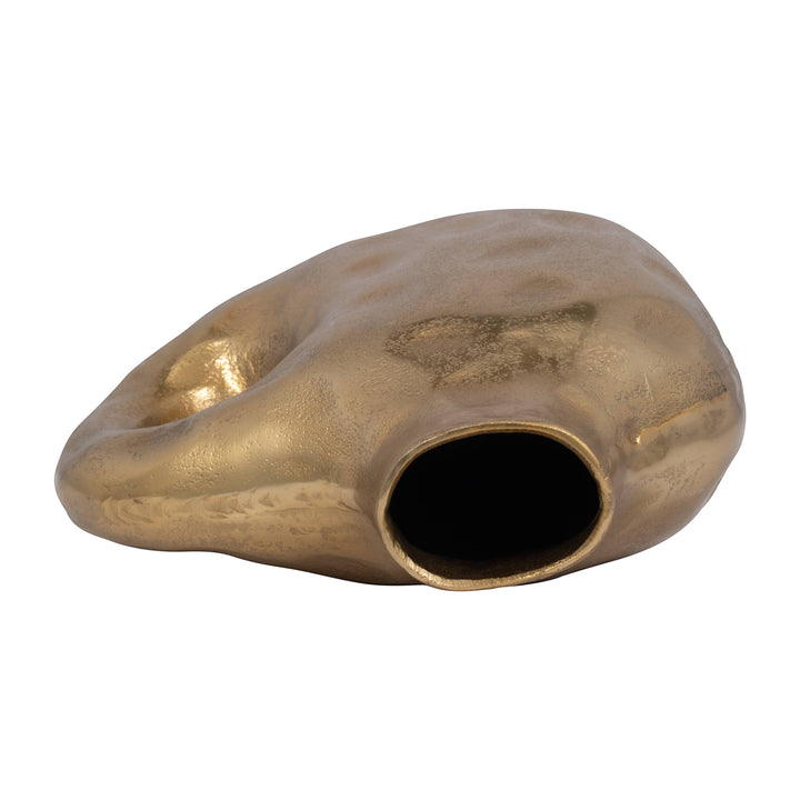 Chic Collective gold aluminum novelty vase with hammered cut-out design, 11 inches.