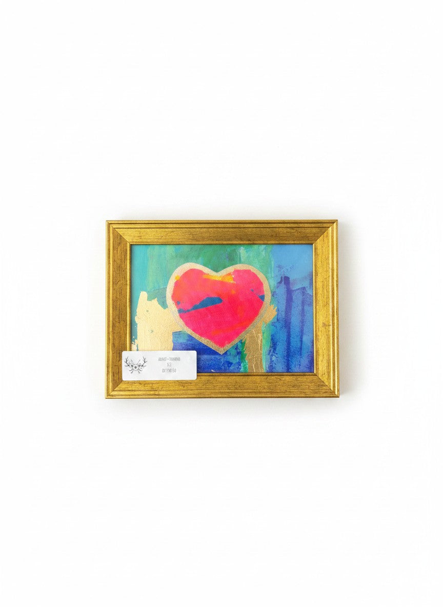 Chic Collective Golden Horizon abstract heart painting with blush, electric blue, and gold metallic finish.