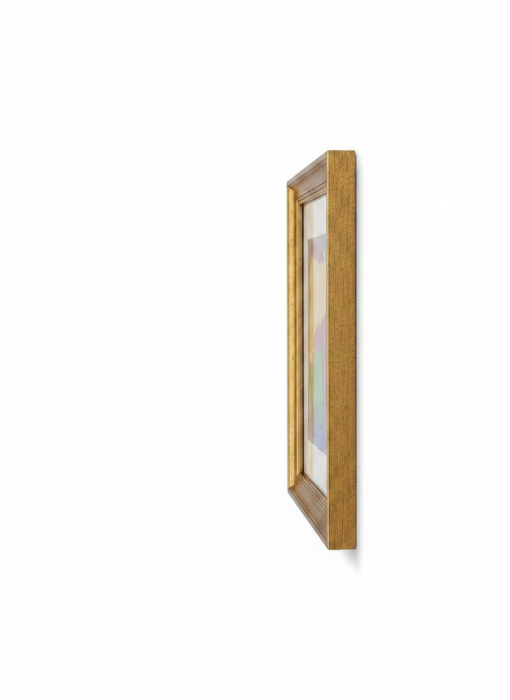 Chic Collective Golden Interruption abstract art with gold leaf detail, framed in gold.