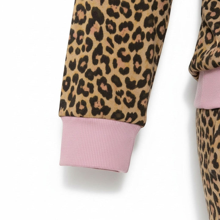 Chic Collective leopard print 2-piece set with pink cuffs and waistband. Size XL.
