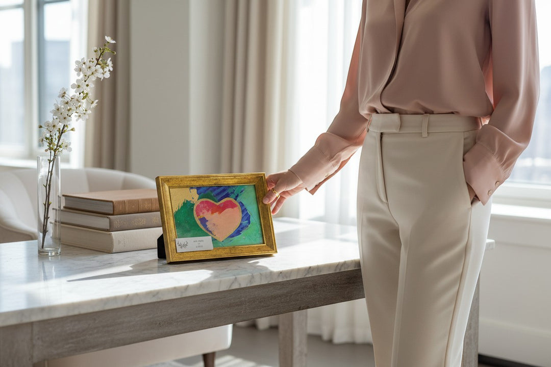 Chic Collective Luminous Wings framed art with a pink and gold heart on a jewel-toned background.