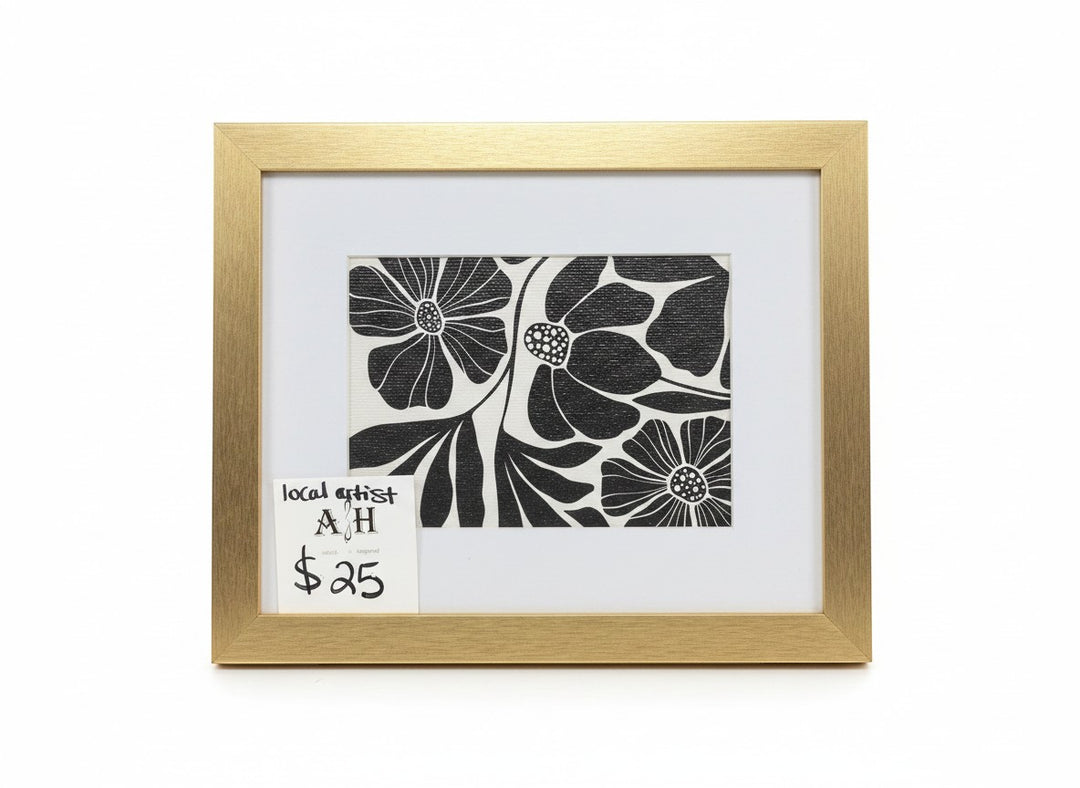Chic Collective Midnight Botanica framed art print with black and ivory floral pattern. Gold frame.