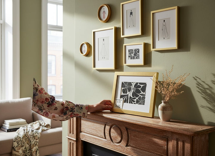 Chic Collective Midnight Botanica framed art print with black and ivory floral design, gold frame.