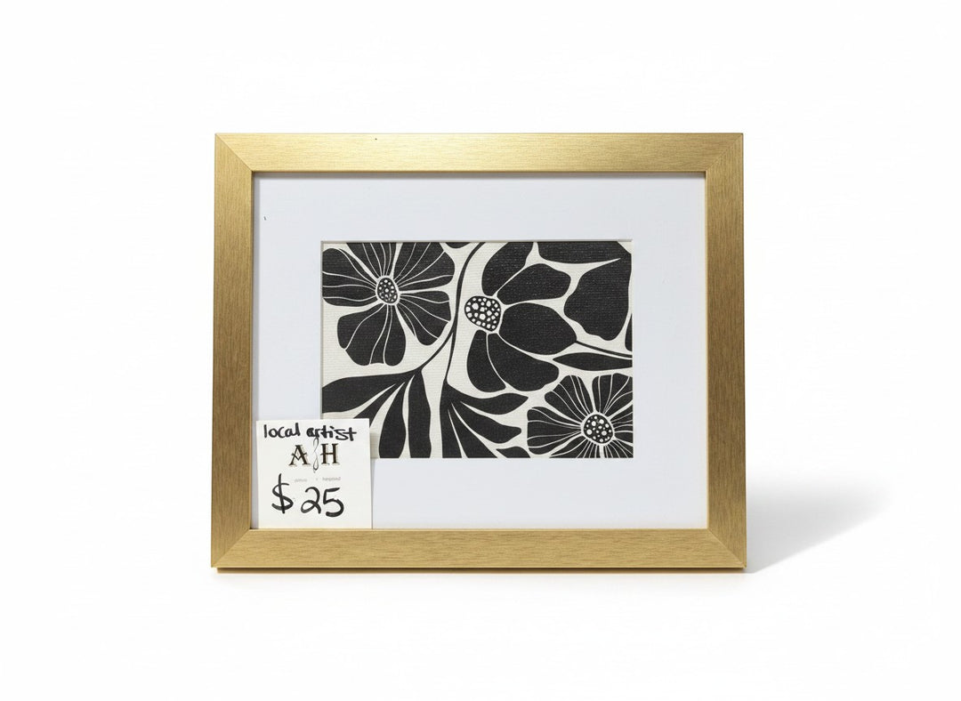 Chic Collective Midnight Botanica framed art print with black and ivory floral design. Gold frame.
