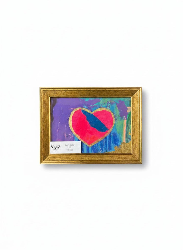 Chic Collective Midnight Kiss abstract heart painting with fuchsia, cobalt, violet, turquoise, teal, and gold accents. Framed.