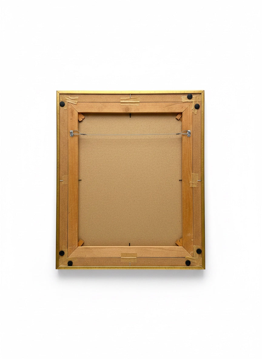 Chic Collective Midnight Mosaic framed artwork with gold frame, featuring abstract indigo, blue, crimson, and gold.