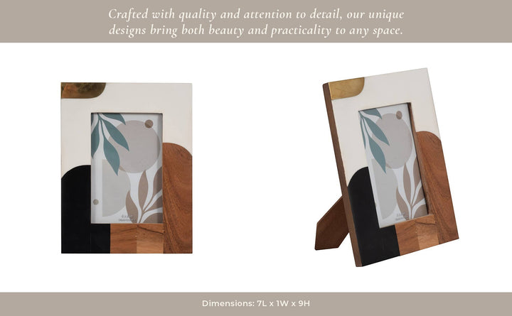 Chic Collective 4x6 inch multicolor resin and wood photo frame with abstract design and gold accent.