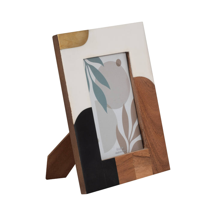 Chic Collective 4x6 inch multicolor resin mid-century photo frame with abstract design in ivory, black, brown, and gold accents.