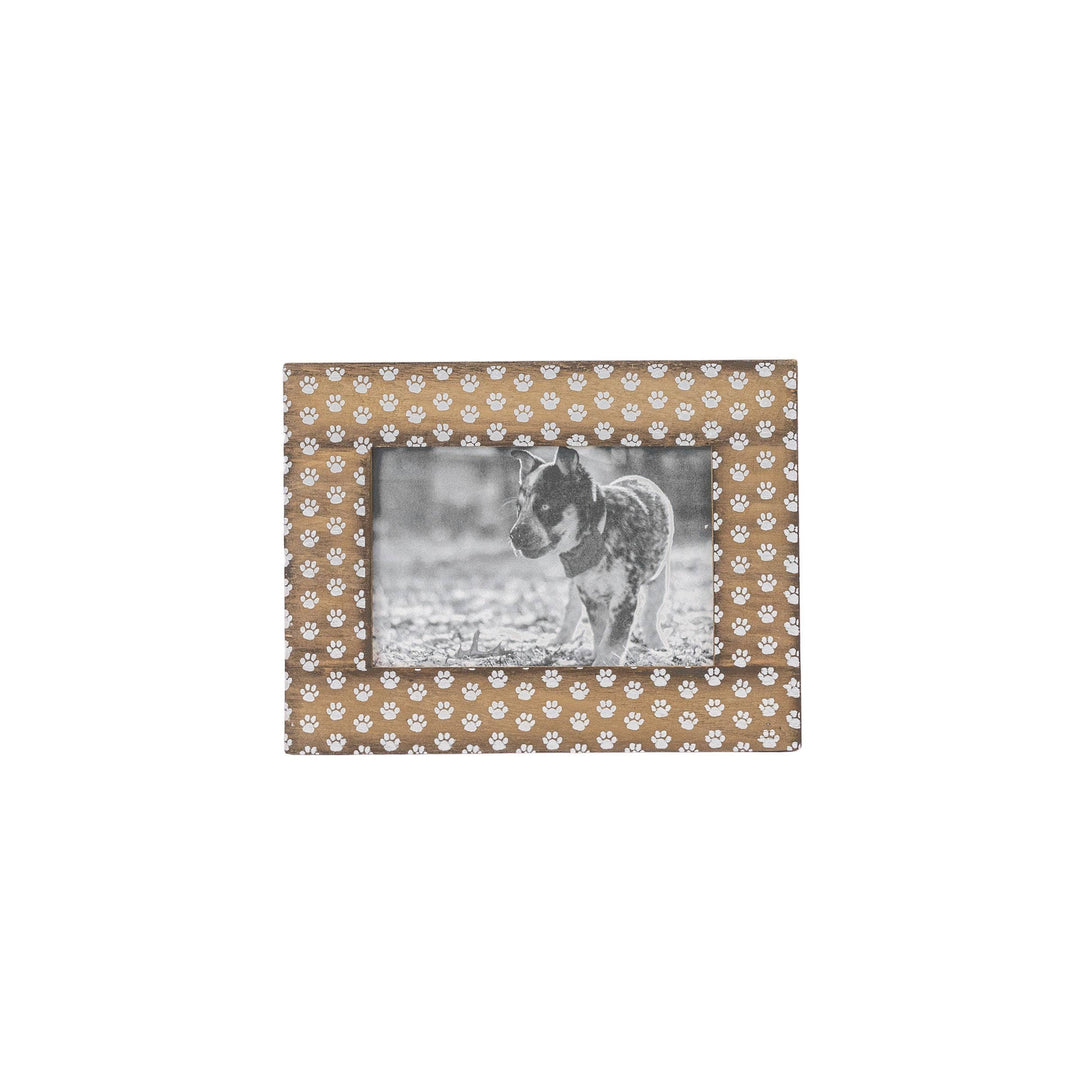 Chic Collective 4x6 wood picture frame with white pawprint pattern and glass front. Holds 4x6 photo.