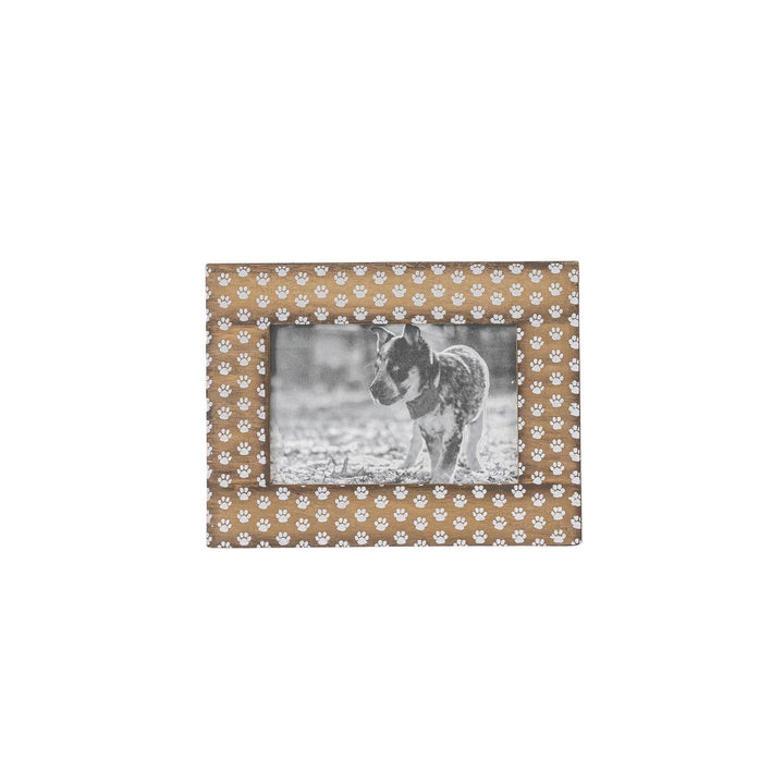 Chic Collective 4x6 wood picture frame with white pawprint pattern and glass front. Holds 4x6 photo.