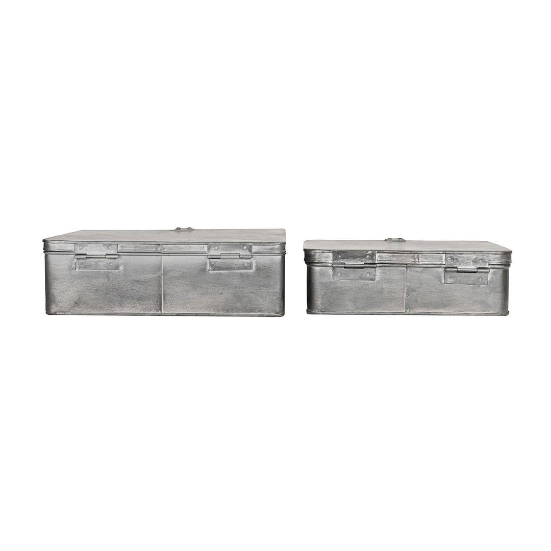 Chic Collective Pearl antique silver metal storage boxes set of 2. Hinged lids and latches.