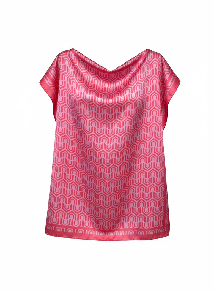 Chic Collective pink and coral geometric pattern satin scarf with a glossy finish.
