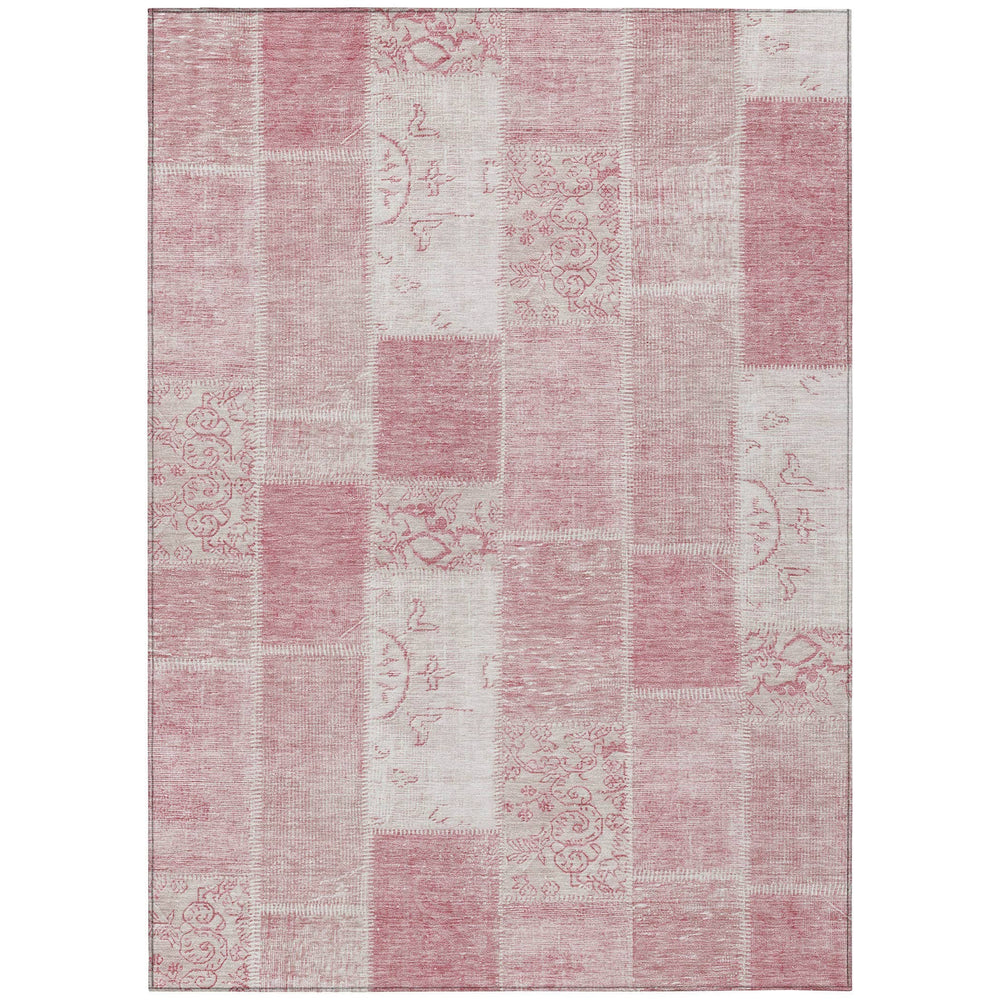 Chic Collective 3'x5' pink blush and ivory patchwork indoor outdoor area rug with a distressed vintage look. Polyester.