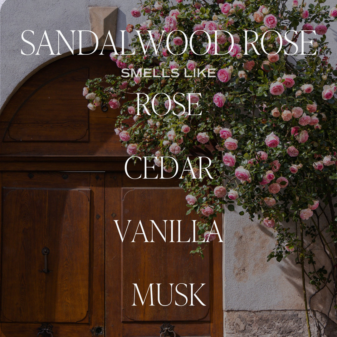Chic Collective Sandalwood Rose 11 oz soy candle with notes of rose, cedar, and vanilla. Perfect for gifting.