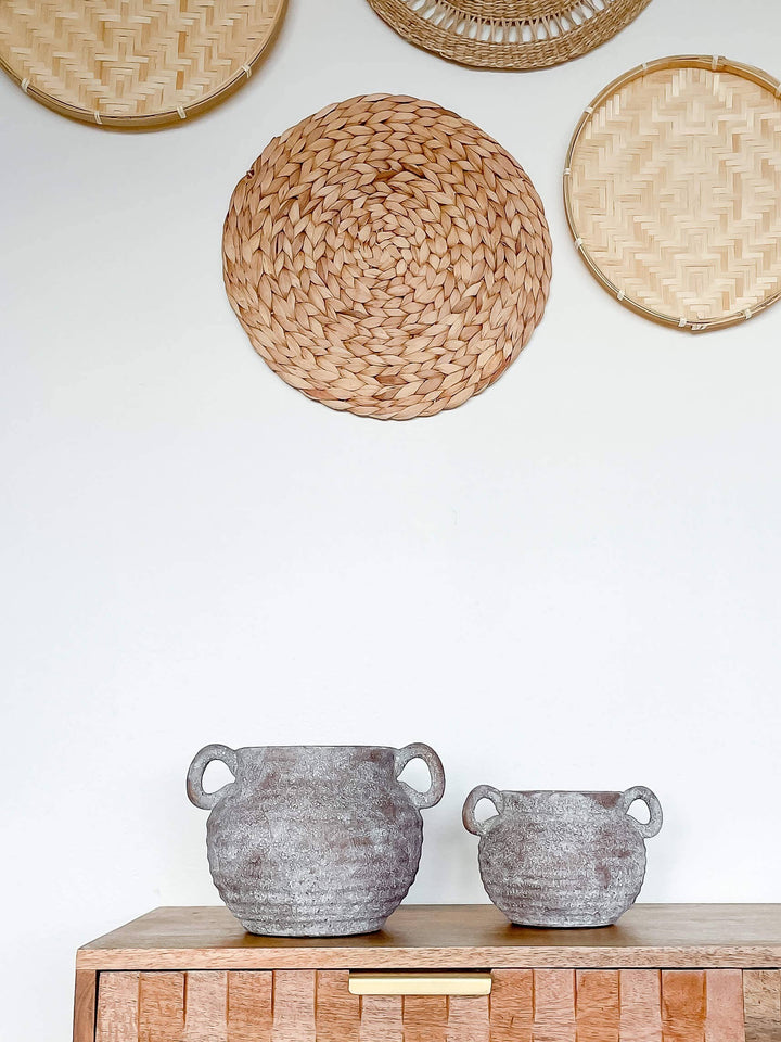 Chic Collective Siena rustic vintage-style ceramic vase in earthy grey tones with handles, perfect for dried florals.