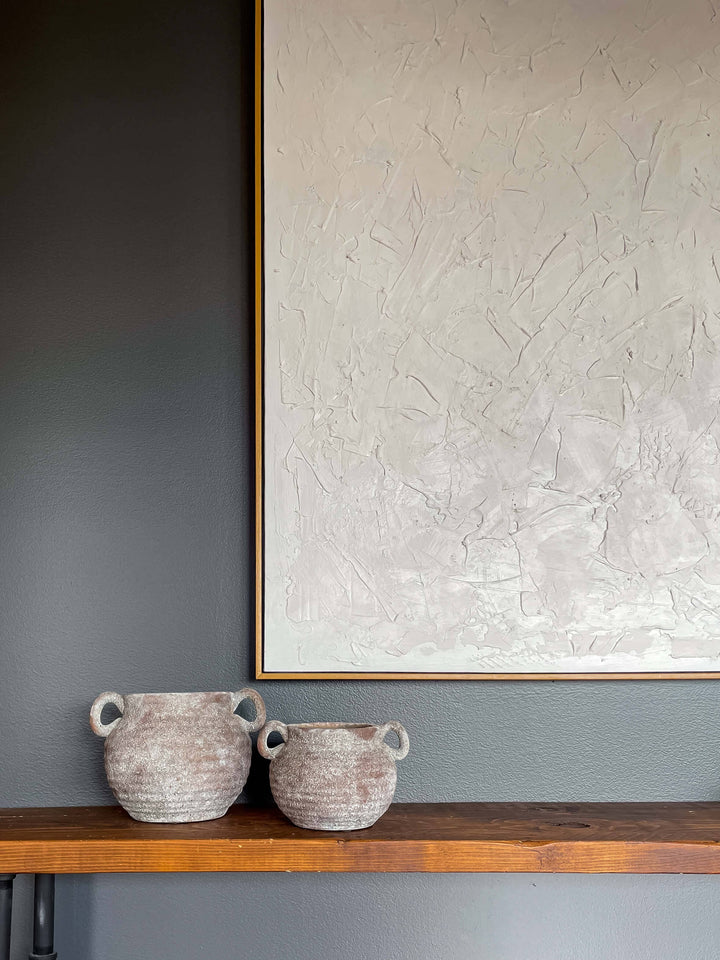 Chic Collective Siena rustic vintage-style ceramic vases in earthy tones with handles. Perfect for decor.