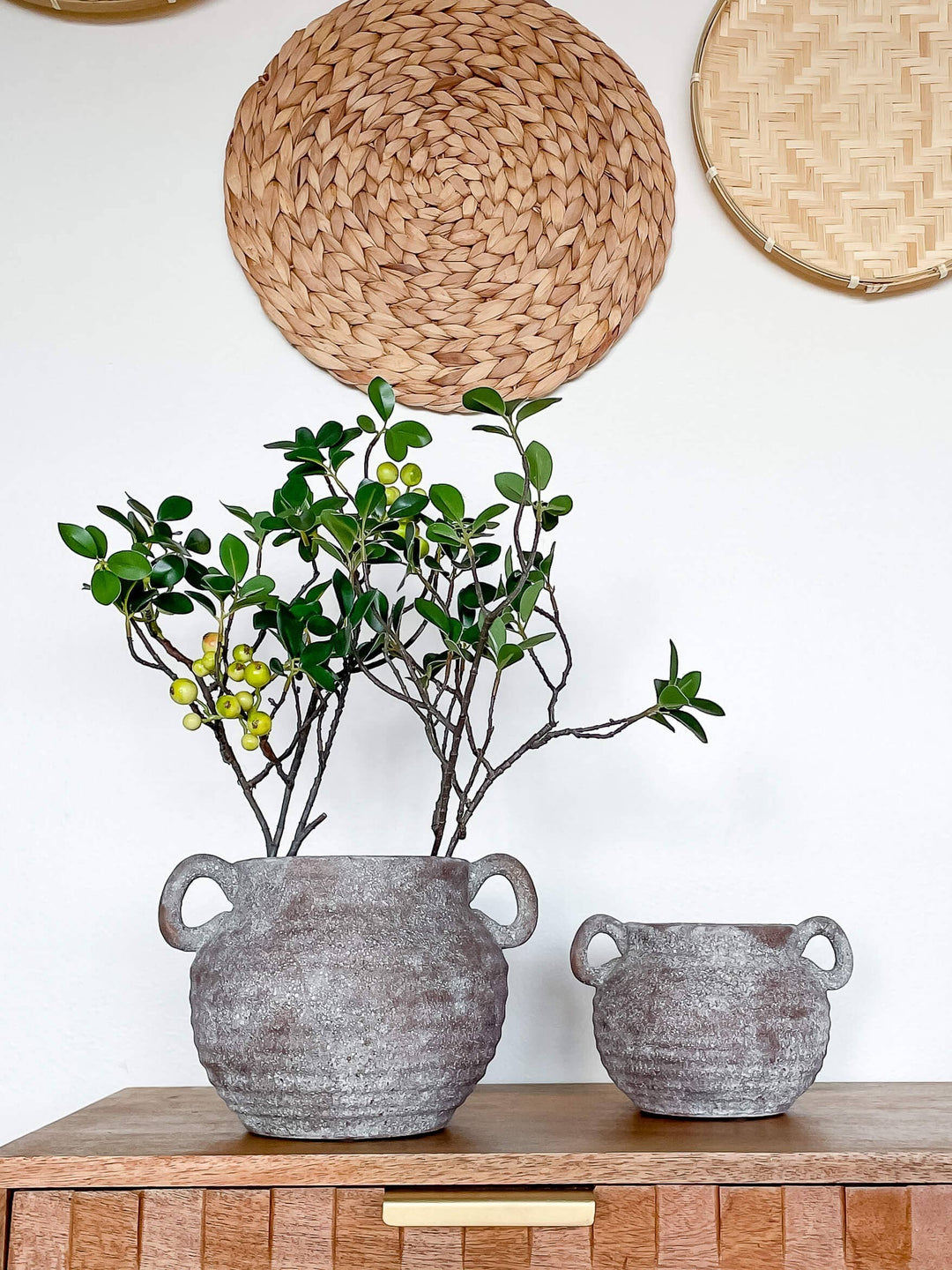 Chic Collective Siena rustic vintage-style ceramic vase in earthy tones with handles, perfect for dried florals.