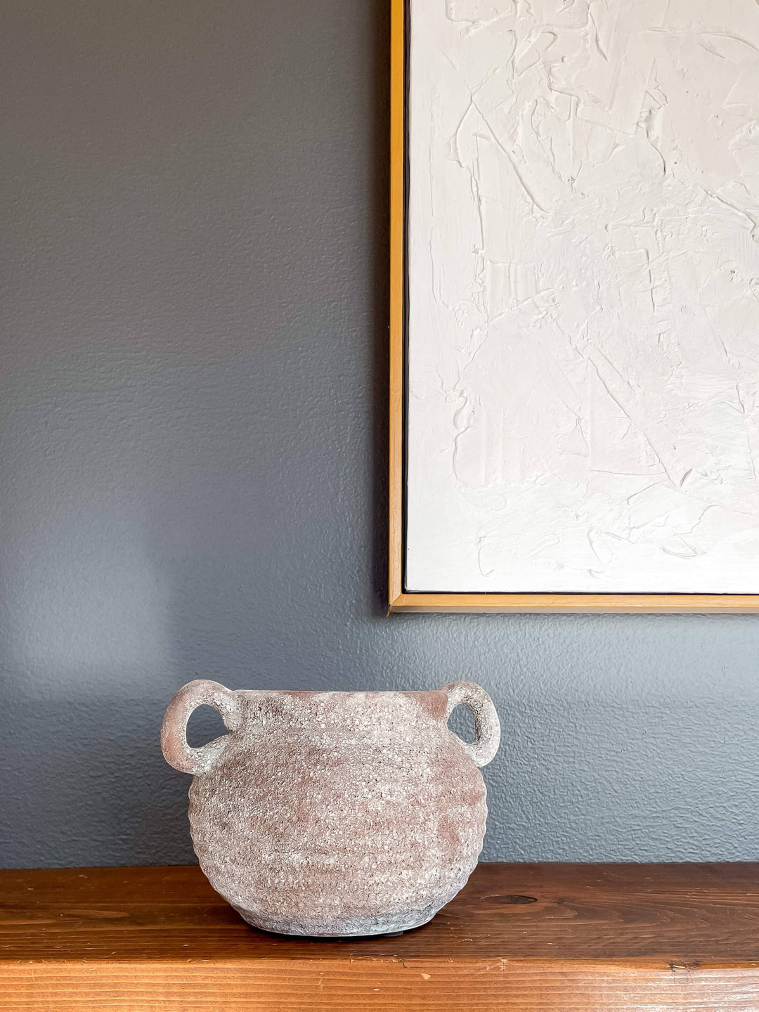 Chic Collective Siena rustic vintage-style ceramic vase in earthy tones with two handles. Perfect for decor.