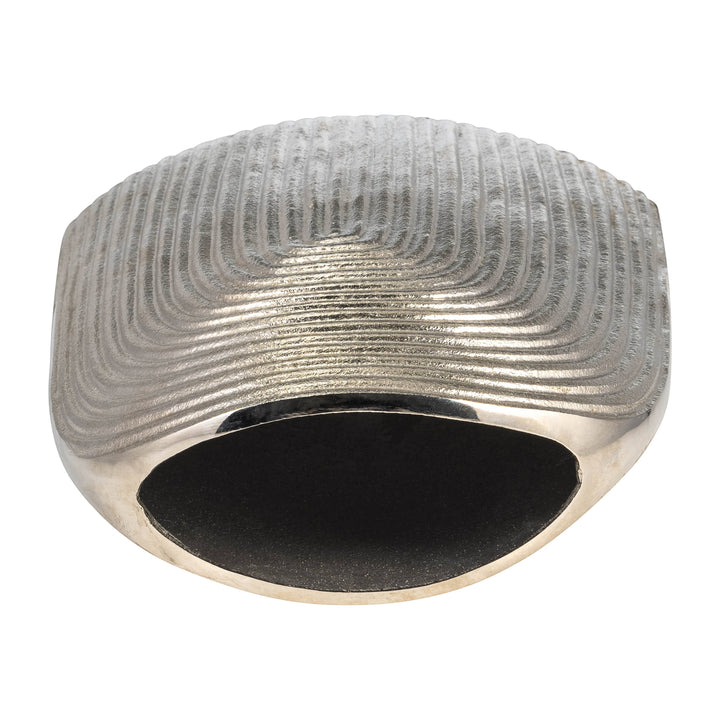 Chic Collective silver aluminum novelty vase with striped arch design and textured surface.