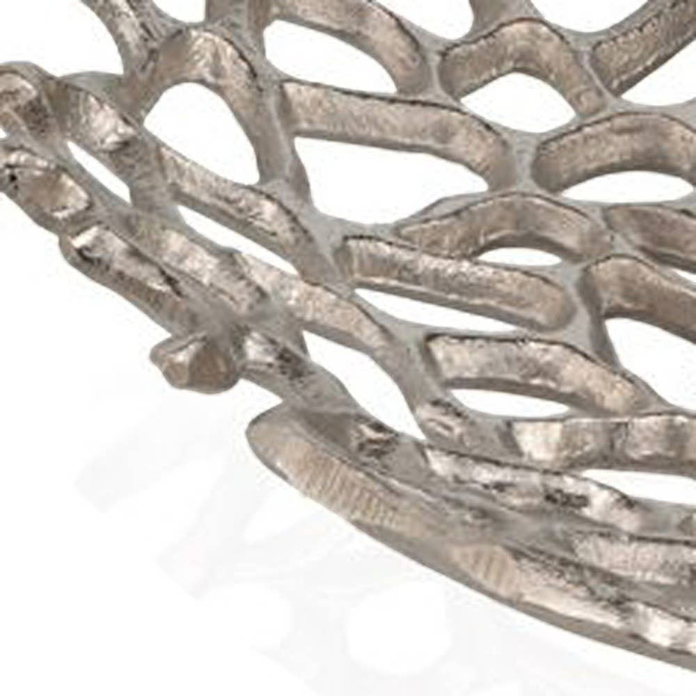 Chic Collective 15-inch silver aluminum coral decorative bowl with an open, intricate, coral-like design.
