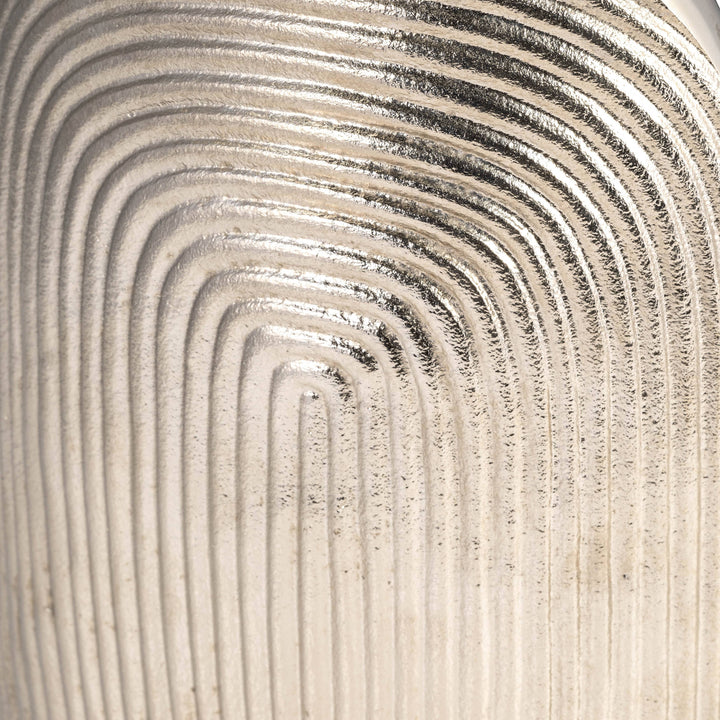 Chic Collective silver aluminum novelty vase with striped arch design. Modern metallic home decor.